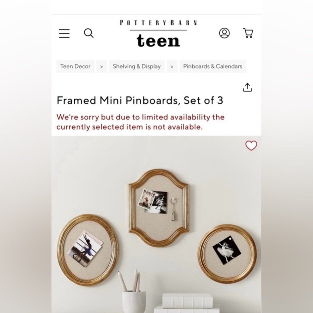 PB Teen Framed Mini Pinboards, Set of 3